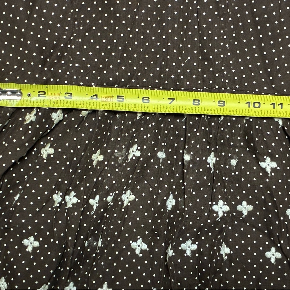 1970s M.G.M. Brown Polka Dot Halter Maxi Dress Prairie Embroidered Hem Sz 10 - Picture 8 of 16